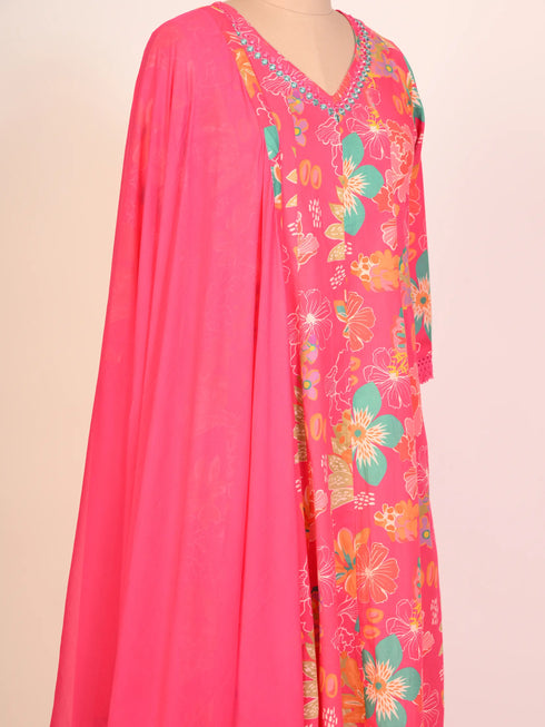 Pink Cotton Kurti With Mirror Work